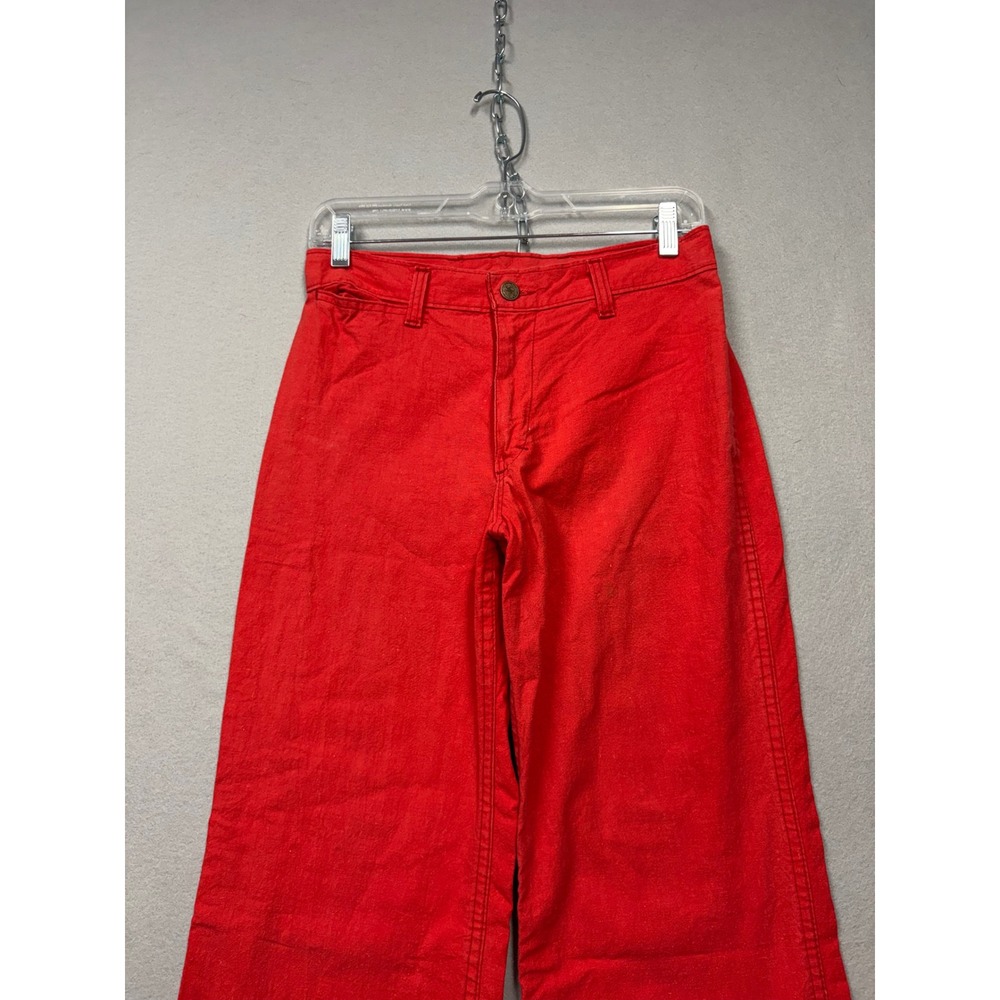 Vintage 70s Wide Leg Pants Women 25 Red Cotton Talon Zip High Rise Trousers - Picture 2 of 12